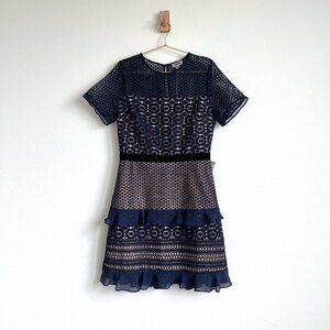 Chelsea28 Velveteen Belted Lace Sheath Dress in Navy Blue - NWT - Size M